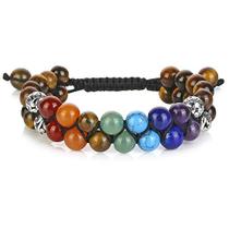 Top Plaza Tiger Eye Stone Bead Chakra Pulseira 7 Chakras H