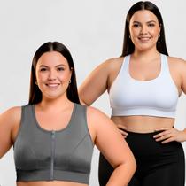 Top Plus Size Fitness Feminino Zíper e Nadador kit2 Treino Tamanho:G2Cor:Cinza / Branco Top Plus Size Fitness Feminino Zíper e Nadador kit2 Treino Tamanho:G2Cor:Cinza / Branco