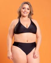 Top Praia Plus Size com Base Larga e Bojo Preto / Cor: PRETO / Tamanho: EX1