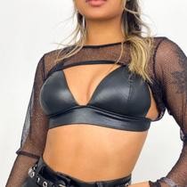 Top Preto material sintético Feminino Alça Fina Estiloso
