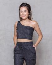 Top Preto Ombro só Brilho Lurex