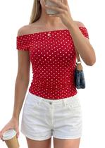 Top PRETTYGARDEN Off The Shoulder com bolinhas vermelhas e brancas para mulheres Top PRETTYGARDEN Off The Shoulder com bolinhas vermelhas e brancas para mulheres