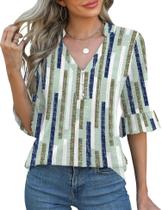 Top Rapbin feminino de manga 3/4, moda de verão, verde flor Top Rapbin feminino de manga 3/4, moda de verão, verde flor