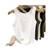 Top Regata Branco Com Ombros Descidos Para Mulheres, Casual De Verão, Fitness, Cores Candy