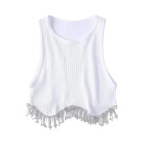 Top Regata Slim Fit Com Franjas De Diamantes E Detalhes Em Pedraria, Estilo High Street Chic