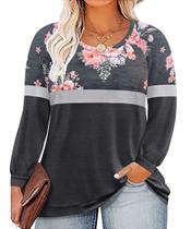 Top RITERA Plus Size com estampa floral de manga comprida para mulheres Top RITERA Plus Size com estampa floral de manga comprida para mulheres