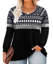 Top RITERA Plus Size de manga comprida Colorblock com gola O para mulheres Top RITERA Plus Size de manga comprida Colorblock com gola O para mulheres