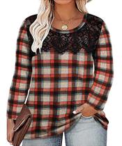 Top RITERA Plus Size de manga comprida com gola redonda para mulheres 5GG