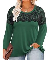 Top RITERA Plus Size de renda de manga comprida verde escuro para mulheres Top RITERA Plus Size de renda de manga comprida verde escuro para mulheres