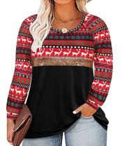 Top RITERA Plus Size para mulheres de manga comprida Colorblock Red 3GG