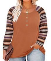 Top RITERA Plus Size para mulheres de outono, manga comprida, caramelo, 5GG