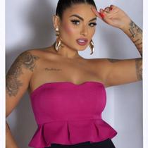 Top sem alça Alfaiataria Babado Peplum