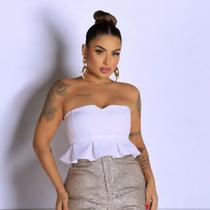 Top sem alça Alfaiataria Babado Peplum Top sem alça Alfaiataria Babado Peplum