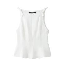 Top Sem Mangas Branco Com Laço Para Mulheres, Casual, Primavera, Top Plissado Feminino