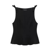 Top Sem Mangas Branco Com Laço Para Mulheres, Casual, Primavera, Top Plissado Feminino