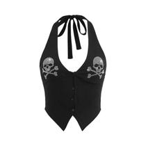 Top Sem Mangas Com Decote Halter Em Strass Vintage Goth Punk Sexy Camiseta Casual De Verão