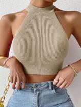 Top Sem Mangas Com Decote Halter Slim Fit Para Mulheres, Estilo Y2K, Básico E Sólido Top Sem Mangas Com Decote Halter Slim Fit Para Mulheres, Estilo Y2K, Básico E Sólido