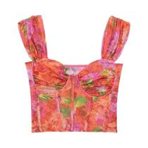 Top Sem Mangas Com Estampa Floral E Alças Elásticas Para Mulheres Moda De Verão Pullover Tank Top Sem Mangas Com Estampa Floral E Alças Elásticas Para Mulheres Moda De Verão Pullover Tank