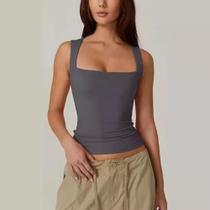 Top Sem Mangas De Decote Quadrado Rosa Goth Para Mulheres, Camiseta Cropped De Verão Y2K