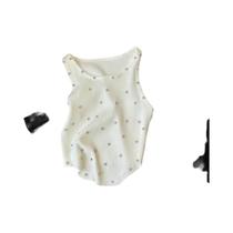 Top Sem Mangas De Malha Com Strass Branco Para Mulheres, Camiseta Cropped De Verão Com Decote