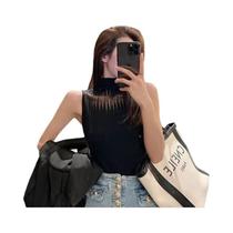 Top Sem Mangas De Verão Feminino Em Malha Fina, Confortável E Respirável, Pullover T-Shirt Com Gola