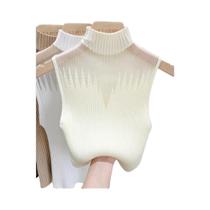 Top Sem Mangas Em Malha Tricotada Y2K Para Mulheres, Decote Meio Alto, Estilo Chic, Suéter Tubo Top Sem Mangas Em Malha Tricotada Y2K Para Mulheres, Decote Meio Alto, Estilo Chic, Suéter Tubo
