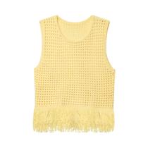 Top Sem Mangas Em Patchwork Para Mulheres Com Franjas, Colete Curto Tricotado, Estilo Chic Para O