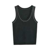 Top Sem Mangas Feminino Com Decote Em V E Detalhes Contrastantes, Moda Chic Top Sem Mangas Feminino Com Decote Em V E Detalhes Contrastantes, Moda Chic