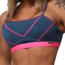 Top Seul Azul Petroleo com Elastico Rosa Neon Moving
