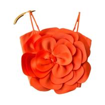 Top Sling Designer Sem Costas Com Flores 3D, Ajuste Slim, Cor Sólida, Sexy, Moda Verão Top Sling Designer Sem Costas Com Flores 3D, Ajuste Slim, Cor Sólida, Sexy, Moda Verão