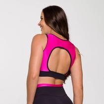 Top Sport Preto Poliamida com Estampa Aberto nas Costas Rosa Top Sport Preto Poliamida com Estampa Aberto nas Costas Rosa