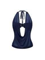 Top SweatyRocks Sheer Mesh Draped Club Halter azul escuro Top SweatyRocks Sheer Mesh Draped Club Halter azul escuro