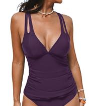 Top Tankini CUPSHE, maiô feminino com decote em V, tamanho P