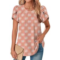 Top TBILILO Boho Floral com babados e manga curta, elegante para mulher Top TBILILO Boho Floral com babados e manga curta, elegante para mulher