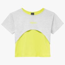 Top Teen Amora Algodão c/ Blusa Cropped Ribana Canelada Mescla White/Verde
