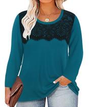 Top TIYOMI Plus Size, manga comprida, camiseta elegante de renda preta