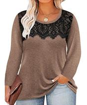 Top TIYOMI Plus Size, manga comprida, camiseta elegante de renda preta