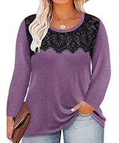 Top TIYOMI Plus Size, manga comprida, camiseta elegante de renda preta Top TIYOMI Plus Size, manga comprida, camiseta elegante de renda preta