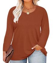 Top TIYOMI Plus Size para mulheres, túnica de manga comprida e gola redonda Top TIYOMI Plus Size para mulheres, túnica de manga comprida e gola redonda