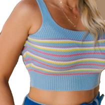 Top Tricot Cropped Alcinha Listrado Blusas Femininas Verão