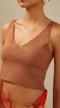 top tricot decote v Marrom choco