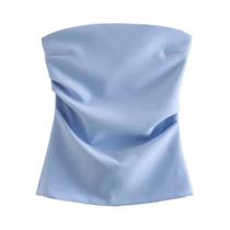 Top Tubo Feminino Sexy Com Babados, Ombro a Ombro, Sem Alças, Decote Nas Costas, Estilo Corpete