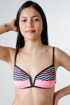 Top V Liso Rosa Neon/ Estampado Alça Preto