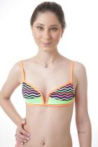 Top V Liso Verde Neon/ Estampado Alça Laranja Neon Top V Liso Verde Neon/ Estampado Alça Laranja Neon