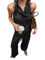 Top Verdusa feminino de renda assimétrica, frente única, cetim, preto e branco Top Verdusa feminino de renda assimétrica, frente única, cetim, preto e branco