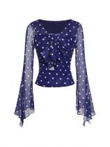 Top Verdusa Y2K, linda manga de sino, estampa floral, malha azul Top Verdusa Y2K, linda manga de sino, estampa floral, malha azul