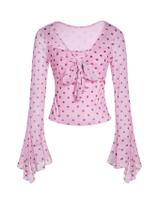 Top Verdusa Y2K, linda manga de sino, estampa floral, malha feminina