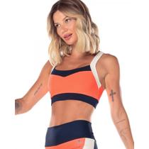 Top Vestem Com Recortes Constrastantes Celeste - feminino - laranja e azul marinho