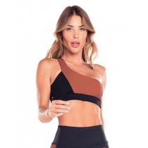 Top Vestem Ombro Unico Mare - feminino - preto e laranja