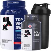 Top Whey 3w 900g + Bcaa 2400 + Brinde Max Titanium Morango